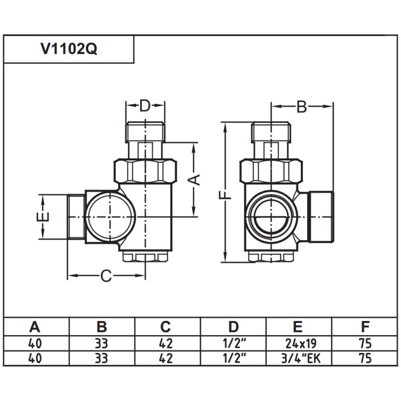 Carlo Poletti Кран отсекающий трехосевой BLACK MATTE Ø1/2″x3/4″ DX (правый) COMBI CORNER (подключение тени) (V110212E9005ODX)