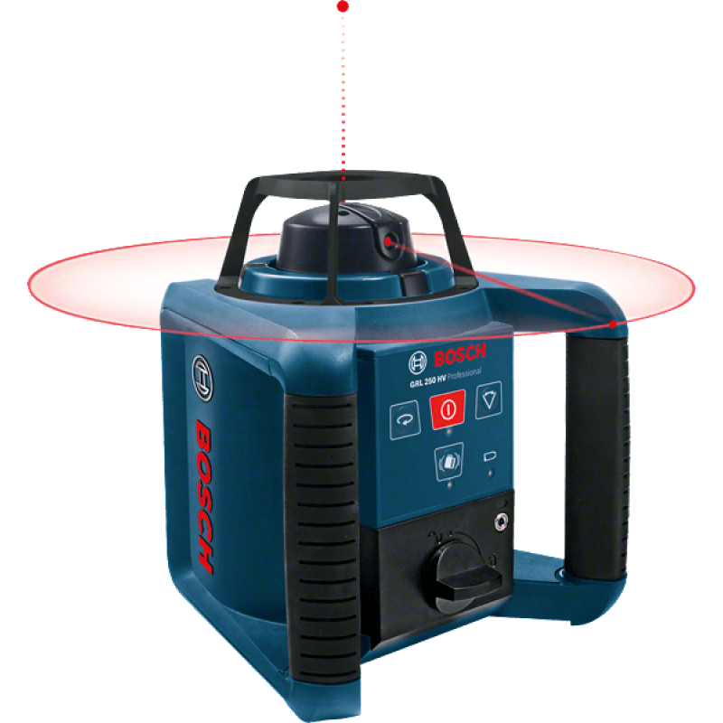 BOSCH Нівелір лазерний ротаційний Professional GRL 250 HV, 30м/з приймачем 125м, ±0.1мм/м, 150/300/600 об/хв, IP54, 1.8кг, кейс, пульт RC1, окуляри, мішень (0601061600)
