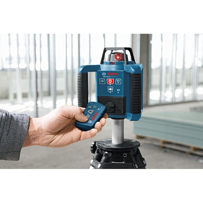 BOSCH Нівелір лазерний ротаційний Professional GRL 250 HV, 30м/з приймачем 125м, ±0.1мм/м, 150/300/600 об/хв, IP54, 1.8кг, кейс, пульт RC1, окуляри, мішень (0601061600)
