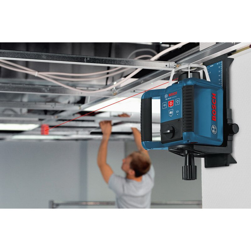 BOSCH Нівелір лазерний ротаційний Professional GRL 300 HV, 60м/з приймачем 300м, ±0.1мм/м, 150/300/600 об/хв, IP54, 1.8кг, кейс, приймач LR1, пульт RC1, тримач WM4, ЗП, окуляри, мішень (0601061501)