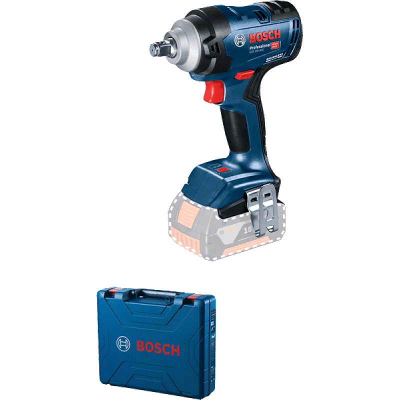 BOSCH Гайкокрут Professional GDS 18V-400 акум, 400 Нм, 0-2500 об/хв, валіза, зажим квадрат, 1.25 кг, без АКБ та ЗП (06019K0021)