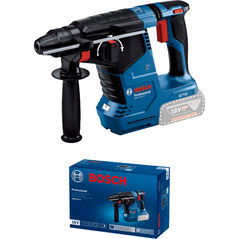 BOSCH Перфоратор GBH 187-LI Professional акумуляторний, 18 В, SDS-Plus, 2.4 Дж, 980 об/хв, 2.9 кг, без АКБ та ЗП (0611923020)
