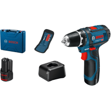 BOSCH Шурупокрут-дриль акумуляторний GSR 12V-15 12В 2х2А/год 15-30Нм 0-400/400-1300об·хв 1кг набір 10 біт кейс (060186810G)