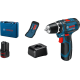 BOSCH Шурупокрут-дриль акумуляторний GSR 12V-15 12В 2х2А/год 15-30Нм 0-400/400-1300об·хв 1кг набір 10 біт кейс (060186810G)