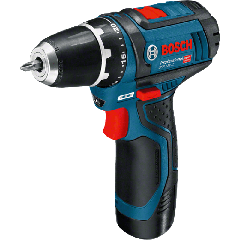 BOSCH Шурупокрут-дриль акумуляторний GSR 12V-15 12В 2х2А/год 15-30Нм 0-400/400-1300об·хв 1кг набір 10 біт кейс (060186810G)