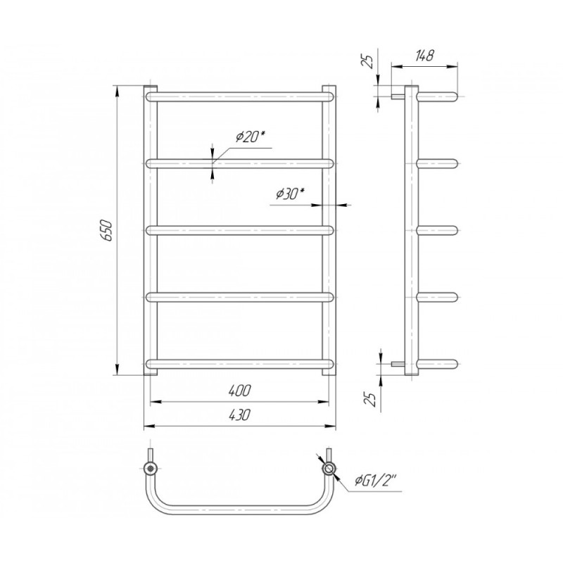 Mario Полотенцесушитель ™МАРИО, Стандарт НР 650×430/400 (1.3.0200.01.P)