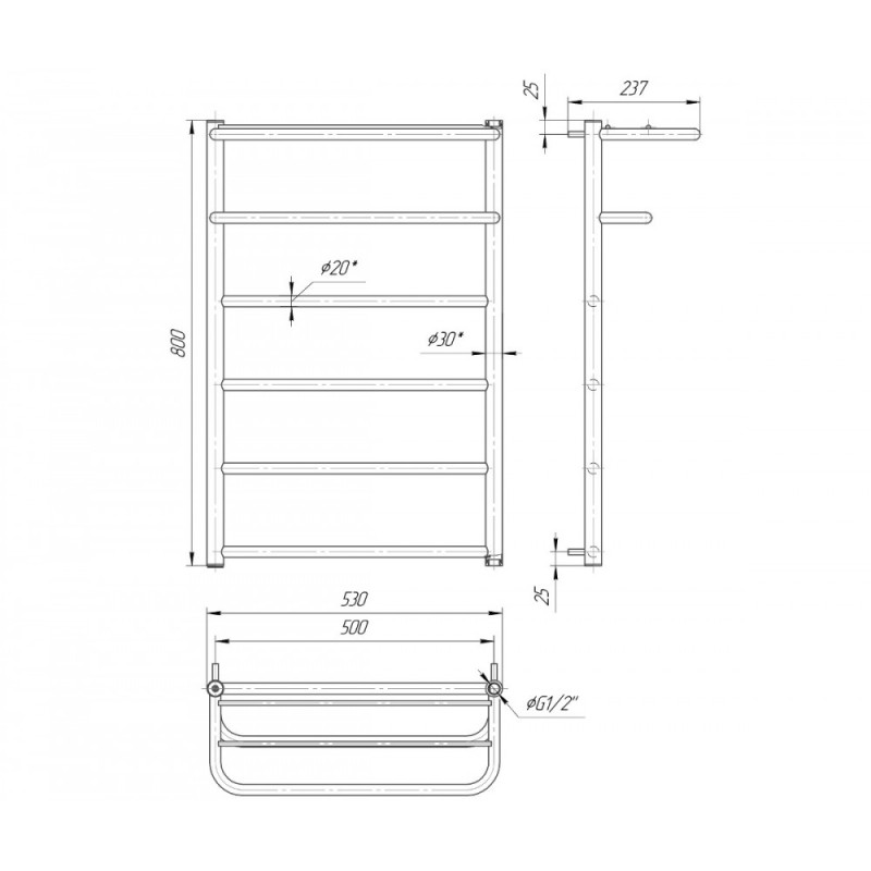 Mario Полотенцесушитель ™МАРИО, Hotel 800×530/500 (1.3.4200.01.P)