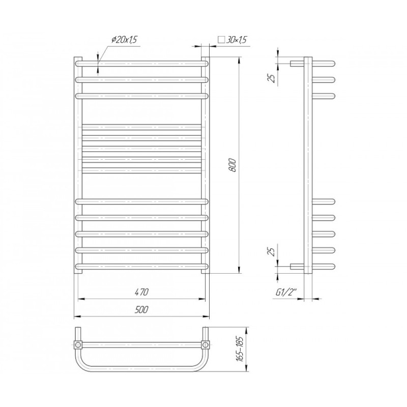 Mario Полотенцесушитель ™МАРИО Гера-Люкс 800×500/470 (1.2.0500.03.P)