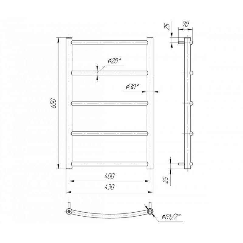 Mario Полотенцесушитель ™МАРИО, Классик НР 650×430/400 (1.3.0100.01.P)
