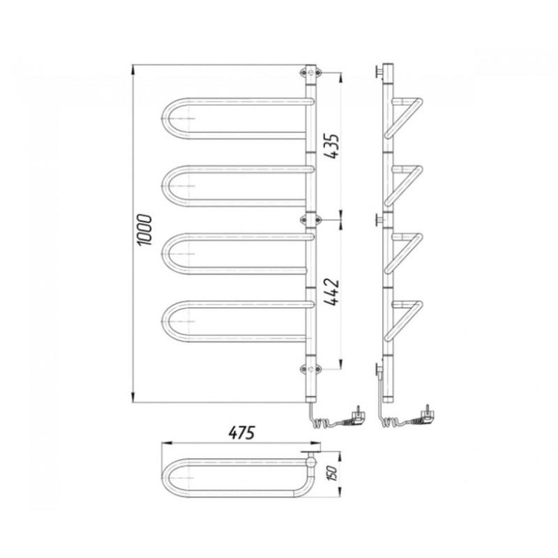 Mario Полотенцесушитель электрический ™МАРИО, Электра-І 1000×475/150 (правое подключение) (2.3.1005.11.P)