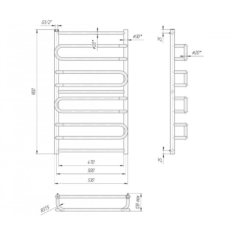 Mario Полотенцесушитель ™МАРИО, Ницца 900×530/500 (1.1.4301.01.P)