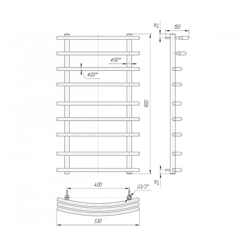 Mario Полотенцесушитель ™МАРИО, Марио 900×530/400 (1.1.0701.01.P)