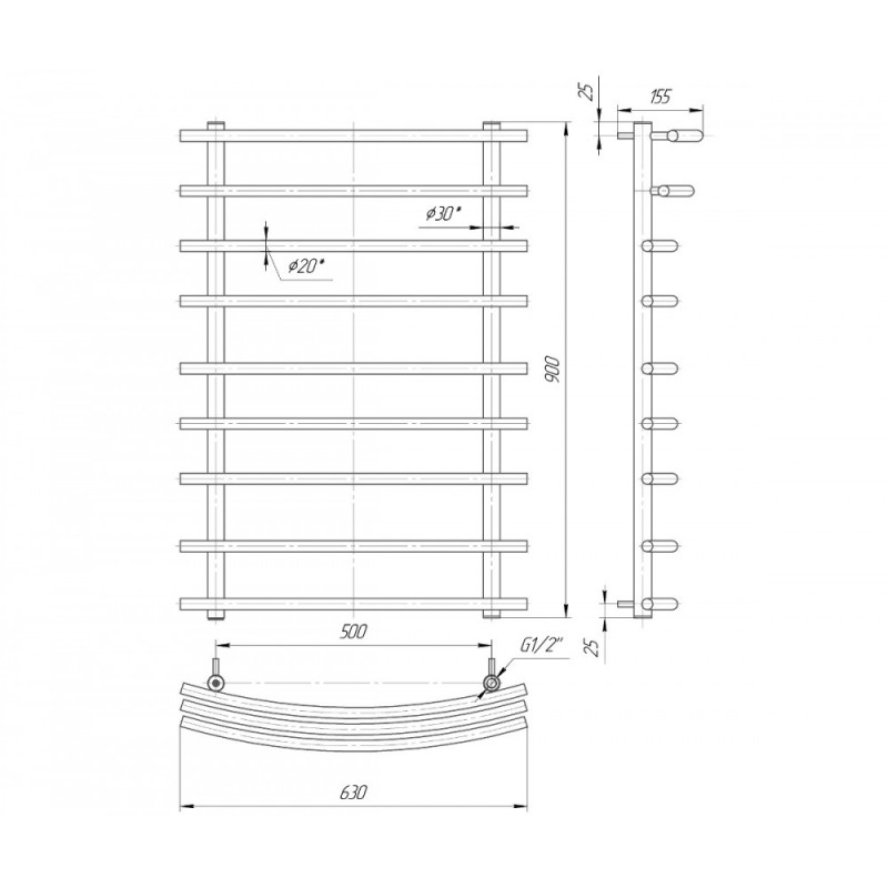 Mario Полотенцесушитель ™МАРИО, Марио 900×630/500 (1.1.0702.01.P)
