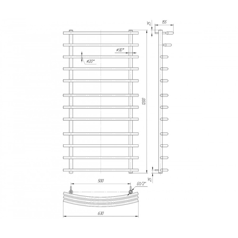 Mario Полотенцесушитель ™МАРИО, Марио 1200×630/500 (1.1.0703.01.P)