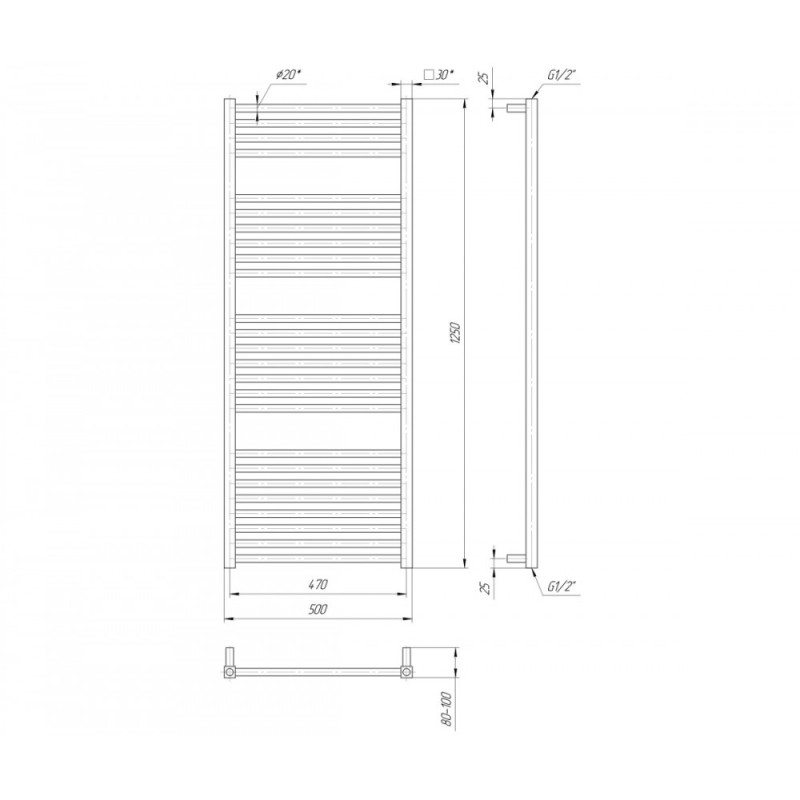Mario Полотенцесушитель ™МАРИО, Гера 1250×500/470 (1.2.0404.03.P)