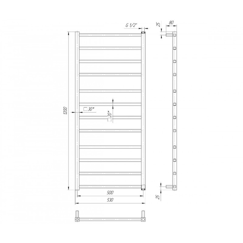 Mario Полотенцесушитель ™МАРИО Токио 1200×530/500 (1.2.0602.03.P)