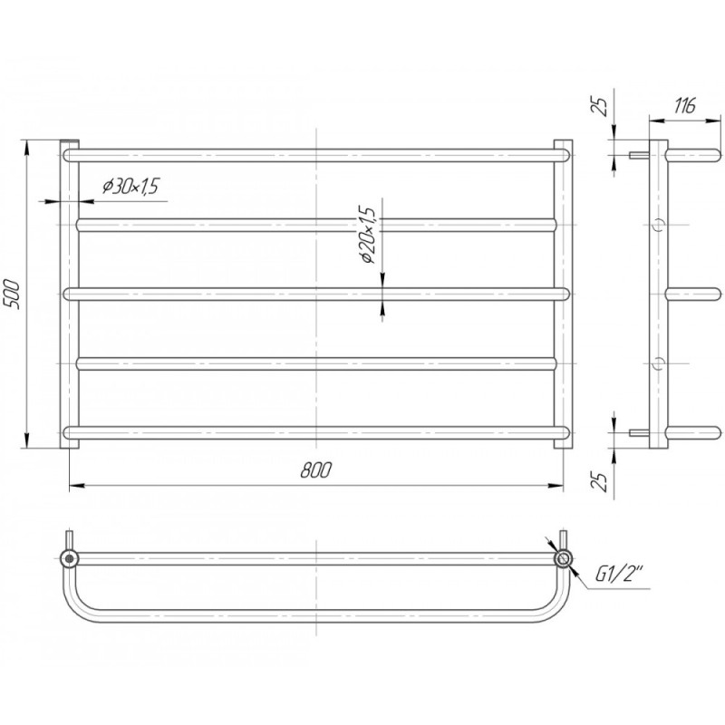 Mario Полотенцесушитель ™МАРИО, Люкс Сити 500×830/800 (1.1.5801.01.P)