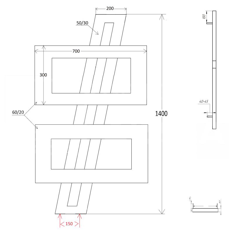Genesis-Aqua Полотенцесушитель Leo Электрический 1400x700 (GA-107004)