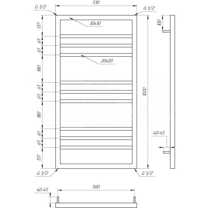 Genesis-Aqua Полотенцесушитель Angel Электрический 100x53x3 (GA-62005)