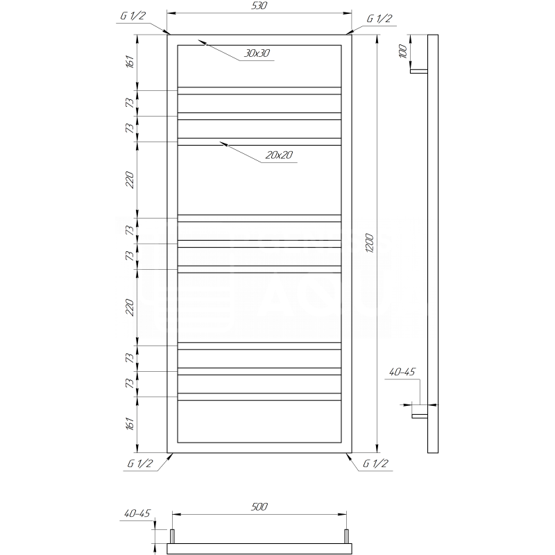 Genesis-Aqua Полотенцесушитель Angel Водяной 100x53x3 (GA-62002)