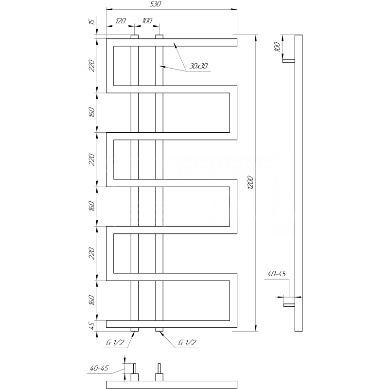 Genesis-Aqua Полотенцесушитель Dual Водяной 100x53x3 (GA-56002)