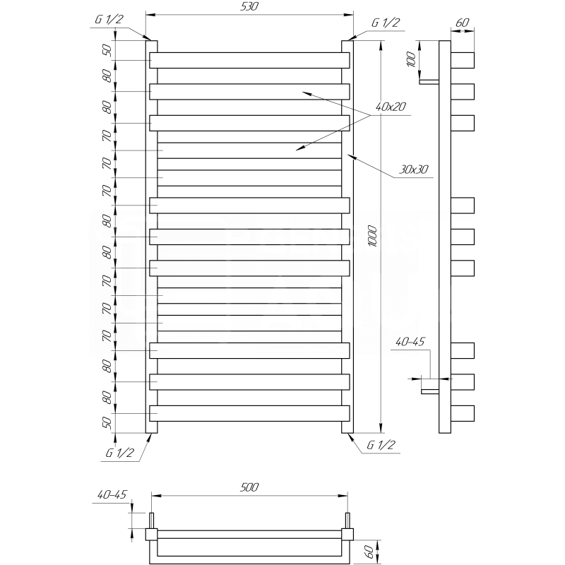 Genesis-Aqua Полотенцесушитель Santa Электрический 100x53x3 (GA-51005)