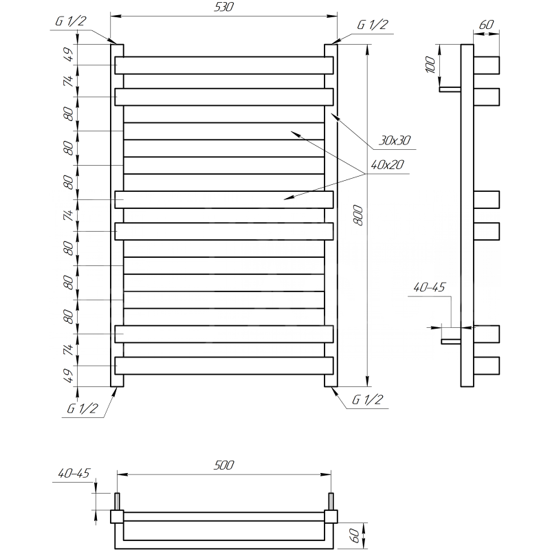 Genesis-Aqua Полотенцесушитель Santa Водяной 800x53x3 (GA-51001)