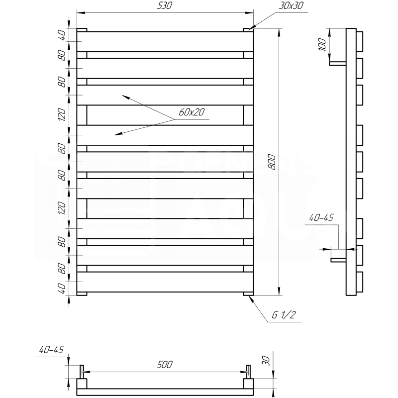 Genesis-Aqua Полотенцесушитель Alpina Электрический 120x53x3 (GA-4106)