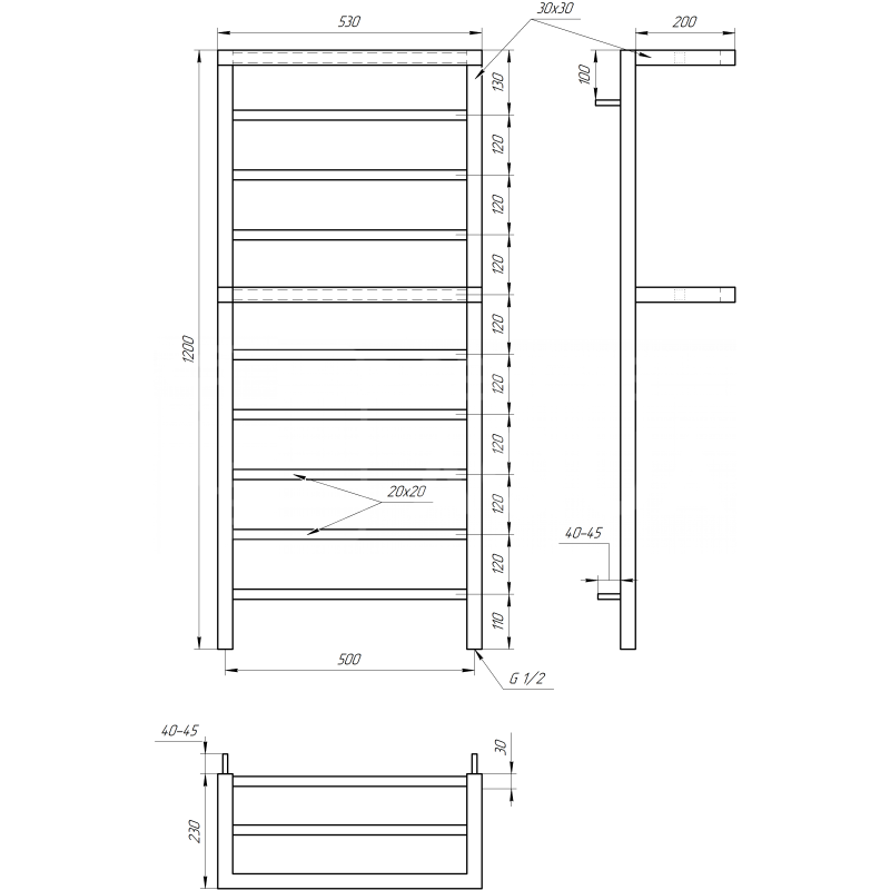 Genesis-Aqua Полотенцесушитель Aro Электрический 120x53x3 (GA-40006)