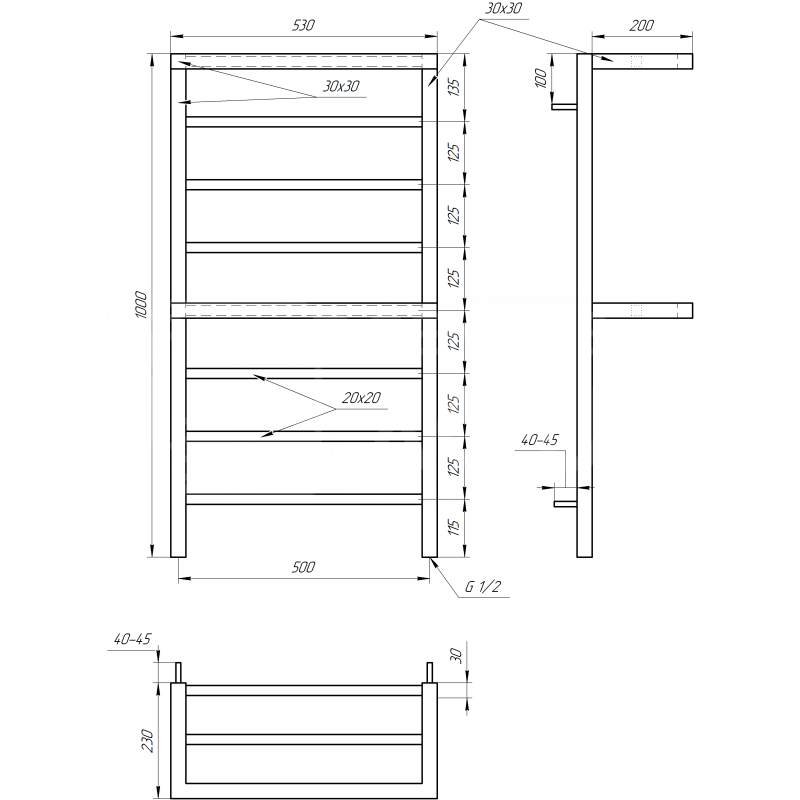 Genesis-Aqua Полотенцесушитель Aro Водяной 800x53x3 (GA-40001)