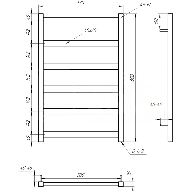 Genesis-Aqua Сушка для рушников Maxi Электрический 800x53x3 (GA-3104)
