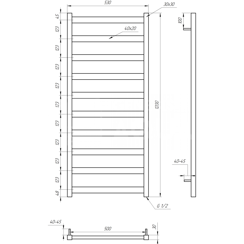 Genesis-Aqua Полотенцесушитель Maxi Водяной 120x53x3 (GA-3103)