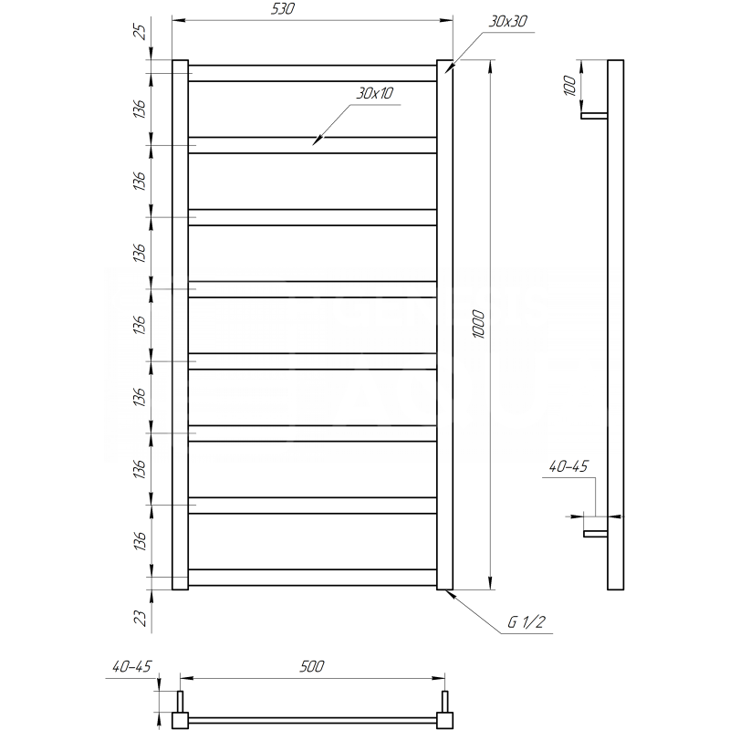 Genesis-Aqua Полотенцесушитель Lono Электрический 100x53x3 (GA-2805)