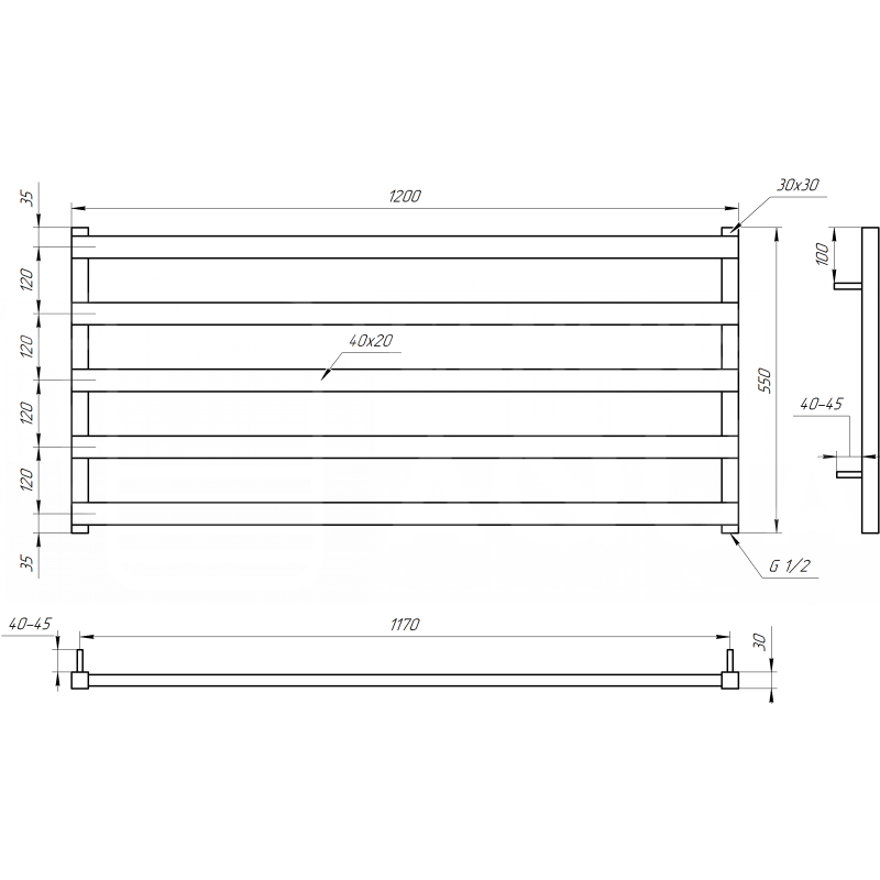 Genesis-Aqua Сушка для рушников Giza Водяной 1200x550x3 (GA-2501)