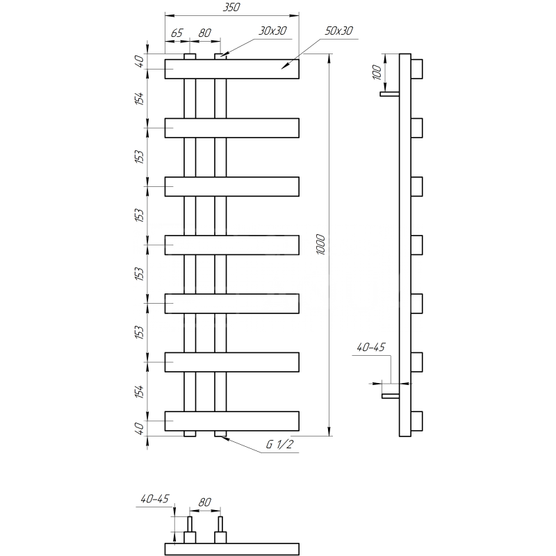 Genesis-Aqua Полотенцесушитель Magnum Light Водяной 100x350x3 (GA-20002)