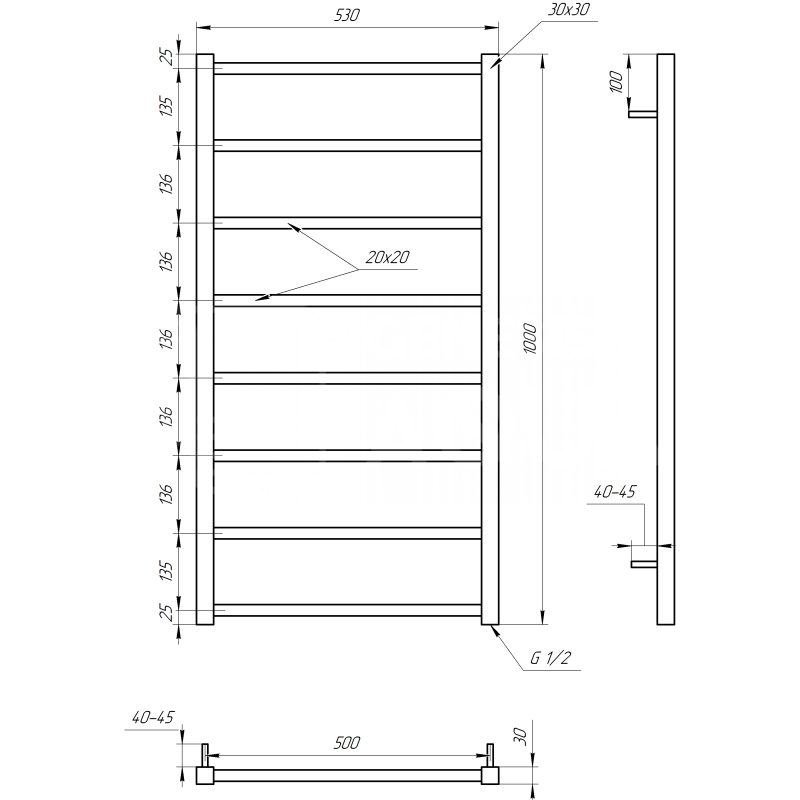 Genesis-Aqua Полотенцесушитель Terra Электрический 120x53x3 (GA-1806)