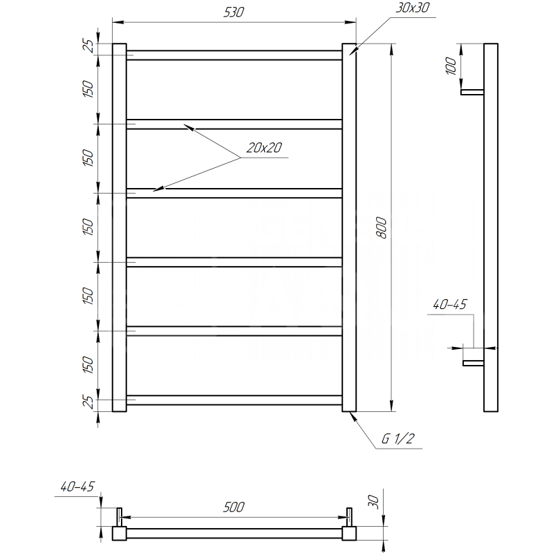 Genesis-Aqua Полотенцесушитель Terra Водяной 100x53x3 (GA-1802)