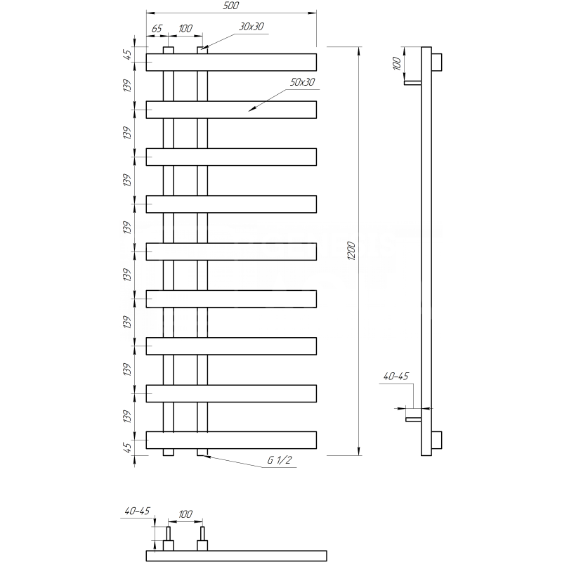 Genesis-Aqua Полотенцесушитель Split Электрический 120x53x3 (GA-1606)