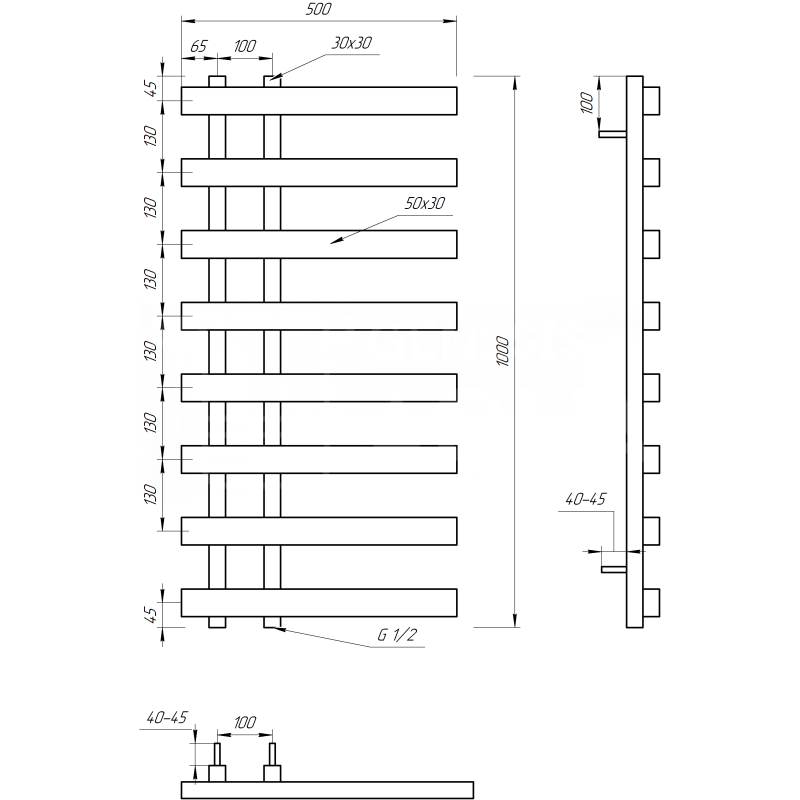 Genesis-Aqua Полотенцесушитель Split Водяной 100x53x3 (GA-1602)