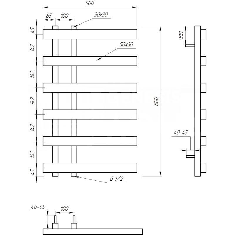 Genesis-Aqua Полотенцесушитель Split Водяной 800x53x3 (GA-1601)