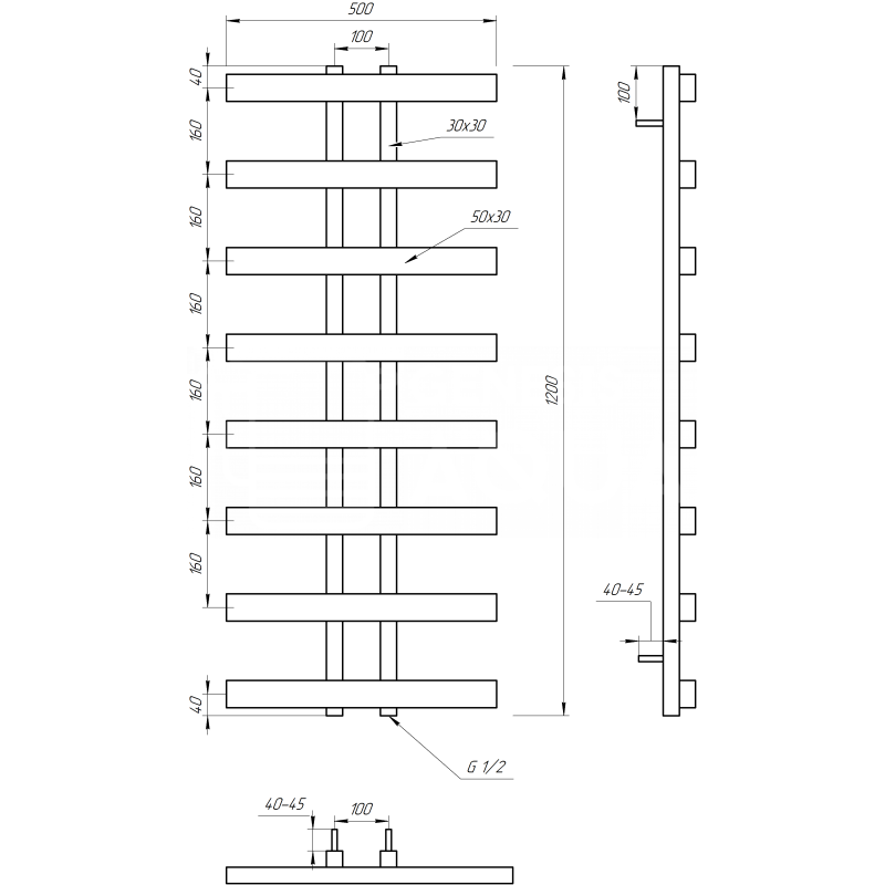 Genesis-Aqua Полотенцесушитель Symmetry Водяной 1000x50 (GA-1502)