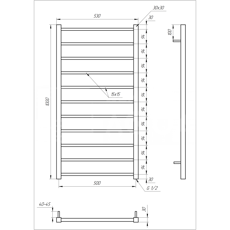 Genesis-Aqua Полотенцесушитель Flat Водяной 120x53x3 (GA-1203)