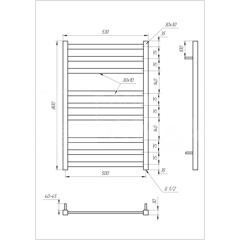 Genesis-Aqua Полотенцесушитель Tristar Электрический 120x53x3 (GA-1106)