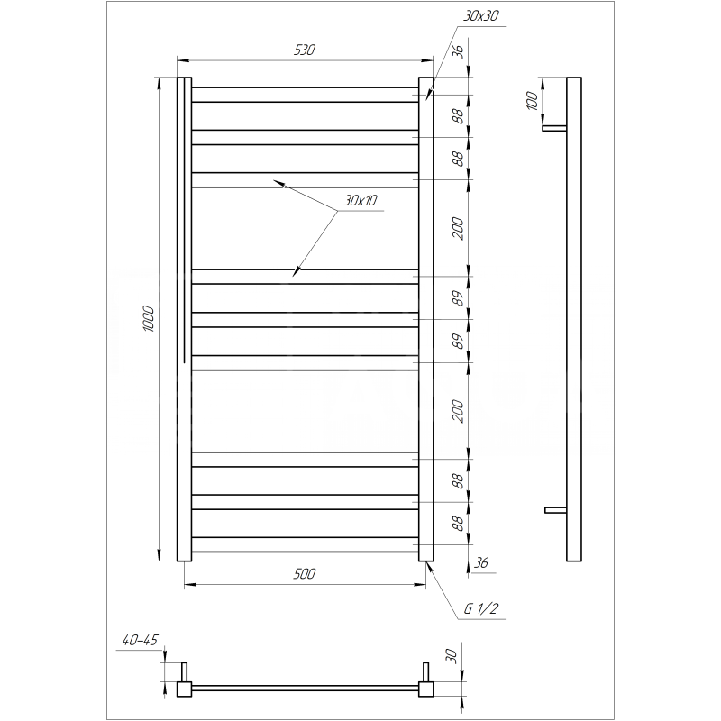 Genesis-Aqua Полотенцесушитель Tristar Электрический 120x53x3 (GA-1106)