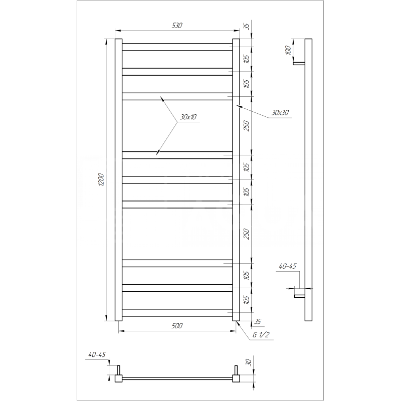 Genesis-Aqua Полотенцесушитель Tristar Электрический 100x53x3 (GA-1105)