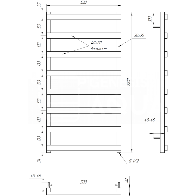 Genesis-Aqua Полотенцесушитель Basis Водяной 100x53x3 (GA-10002)