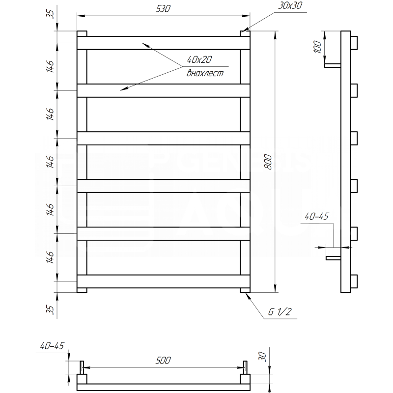 Genesis-Aqua Полотенцесушитель Basis Водяной 800x53x3 (GA-10001)