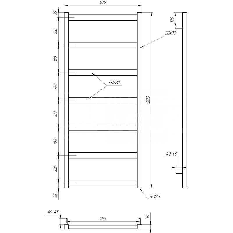 Genesis-Aqua Полотенцесушитель Minimal Электрический 120x53x3 (GA-6006)
