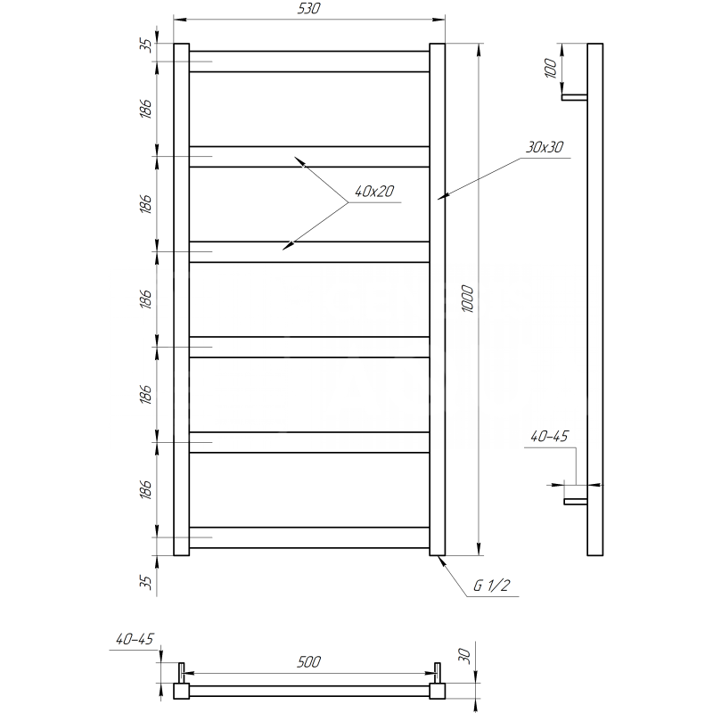 Genesis-Aqua Полотенцесушитель Minimal Электрический 120x53x3 (GA-6006)