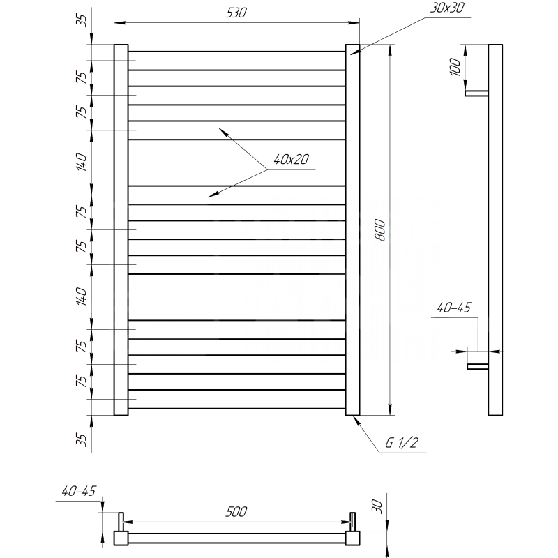 Genesis-Aqua Полотенцесушитель Tristar flat Электрический 800x53x3 (GA-5004)